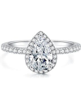 Stunning Halo Moissanite Engagement Ring, 1.64ct D Color, Sterling Silver, Size